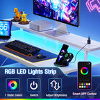 48 Inch Computer Desk with with Shelves Storage Drawers LED Lights Power Outlets Gaming Desk