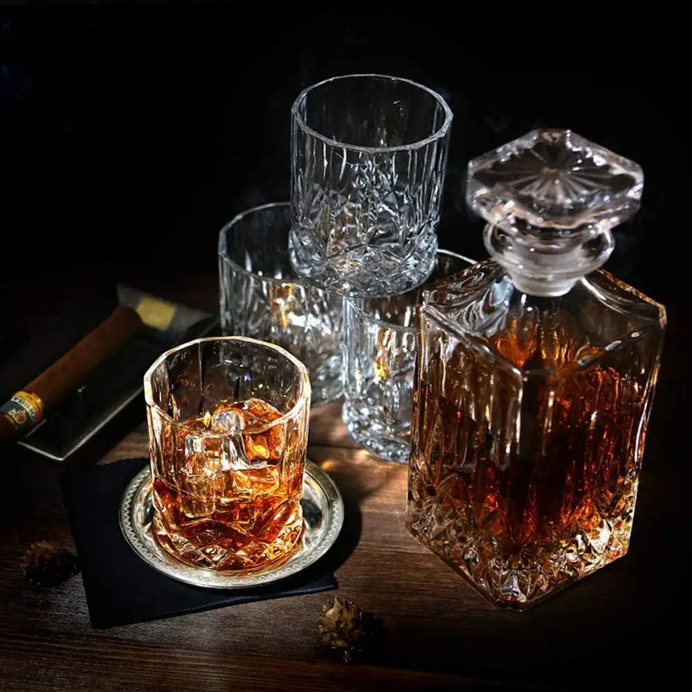 5-Piece Crystal Whiskey Decanter Set with 4 Glasses
