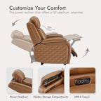Genuine Leather Power Recliner Chairs for Adults, Zero Gravity Recliner with Power Headrest, Hidden Storage