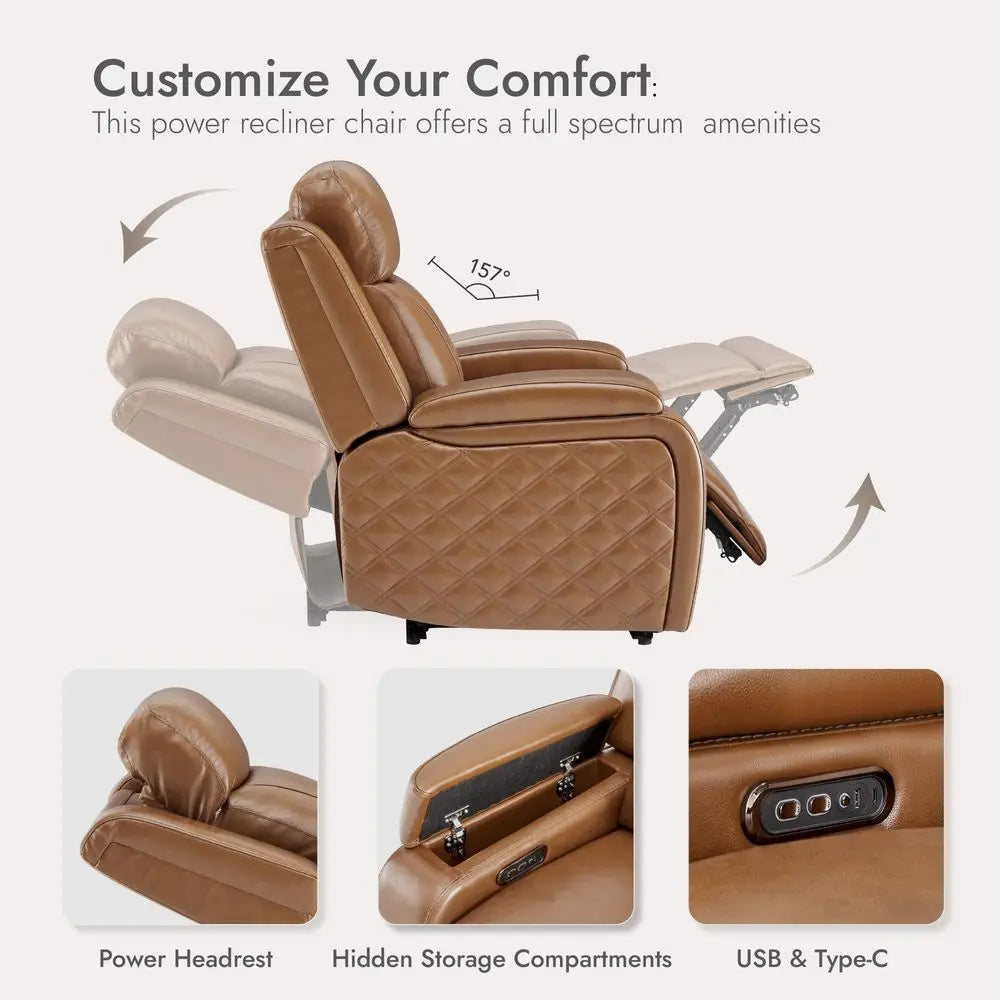 Genuine Leather Power Recliner Chairs for Adults, Zero Gravity Recliner with Power Headrest, Hidden Storage