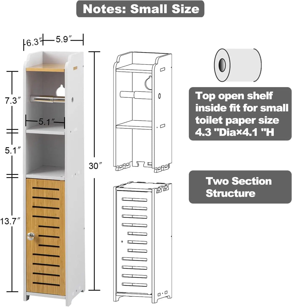 Small Bathroom Storage Cabinet with Toilet Paper Holder