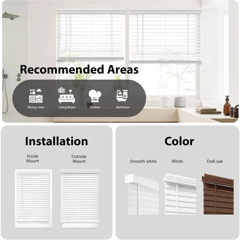 2-Inch Cordless Faux Wood Blinds, 20.75" W x 64" H