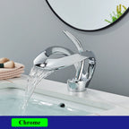 Waterfall Creative Bathroom Basin Faucet Sink Faucet Deck Mounted Hot Cold Water Mixer Crane Brass Body Single Hole Taps