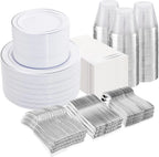 350-Piece Disposable Tableware Set For 50 Guests - Elegant Plastic Party Plates, Cups, Cutlery And Napkins, Heavy Duty, Great Fo