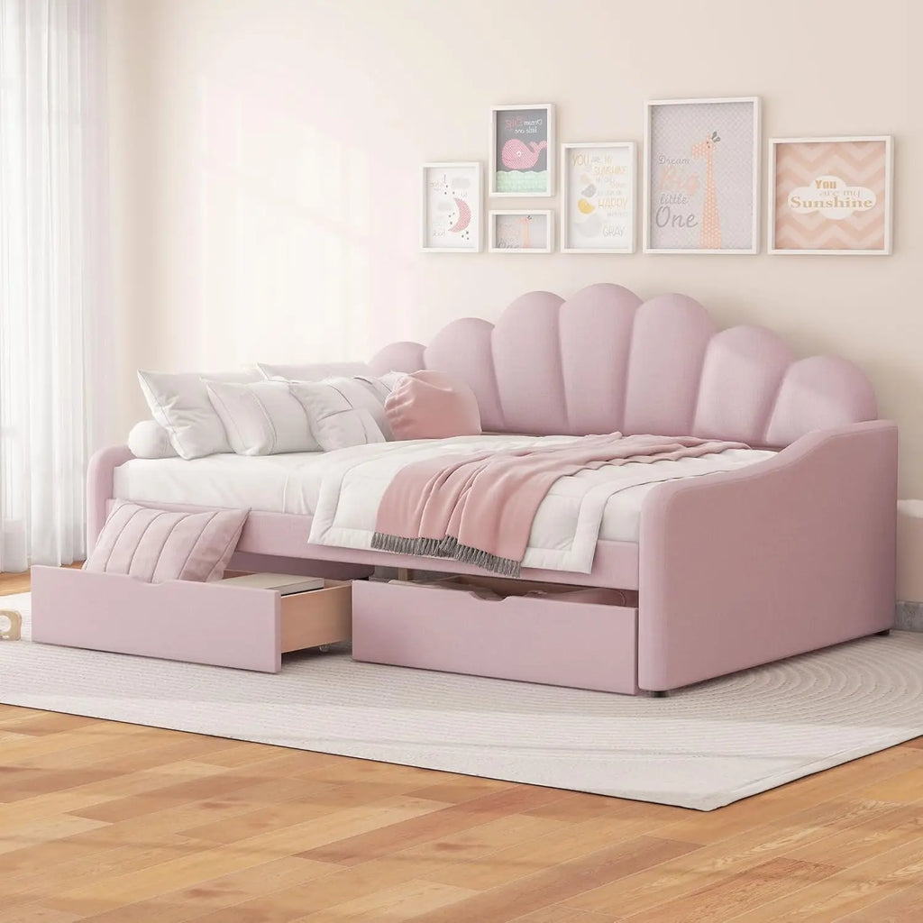 Full Size Upholstered Daybed with Storage Drawers