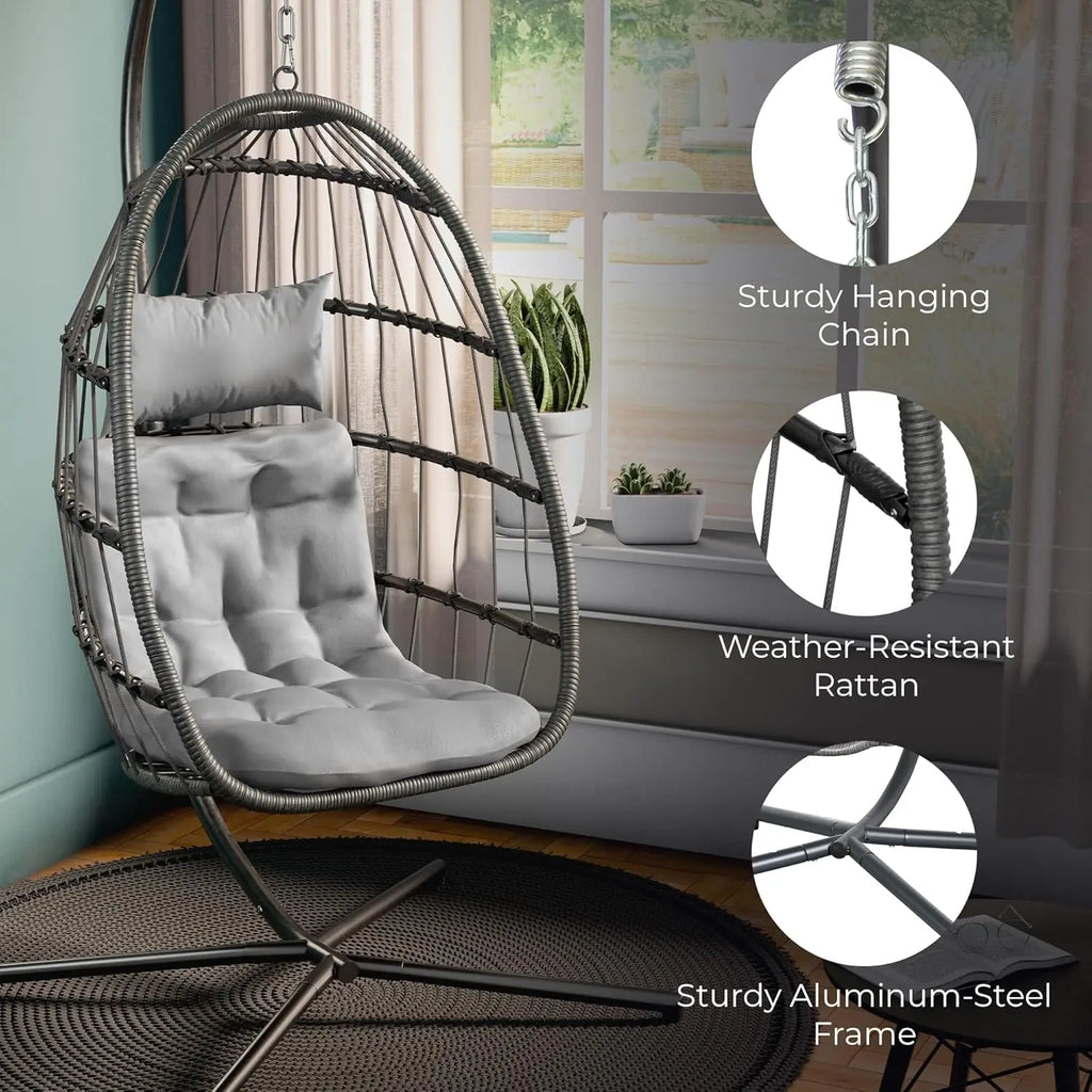 Indoor/Outdoor Swing Hammock Chair with Plush, Washable Cushions, 350LBS Capacity