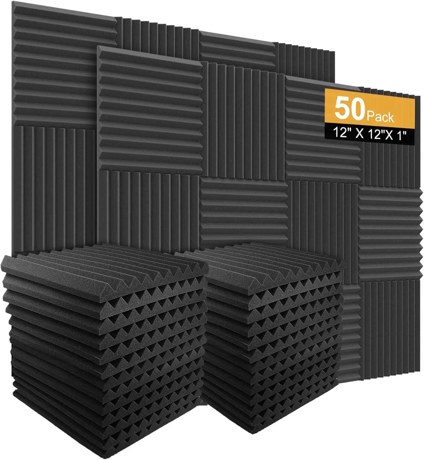 50 Pack Acoustic Panels, Soundproof Studio Foam for Walls, 1" X 12" X 12" Black