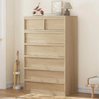 7 Drawer Dresser for Bedroom, 46 in Tall Natural Oak 7 Chest of Drawers with Large Storage for Living Room, Nursery, Entryway