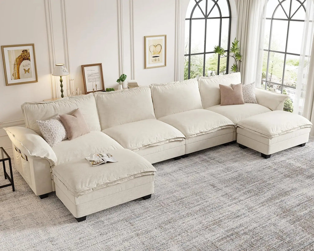 U-Shaped Modular Sectional Sofa, Cloud Couch with Ottoman,