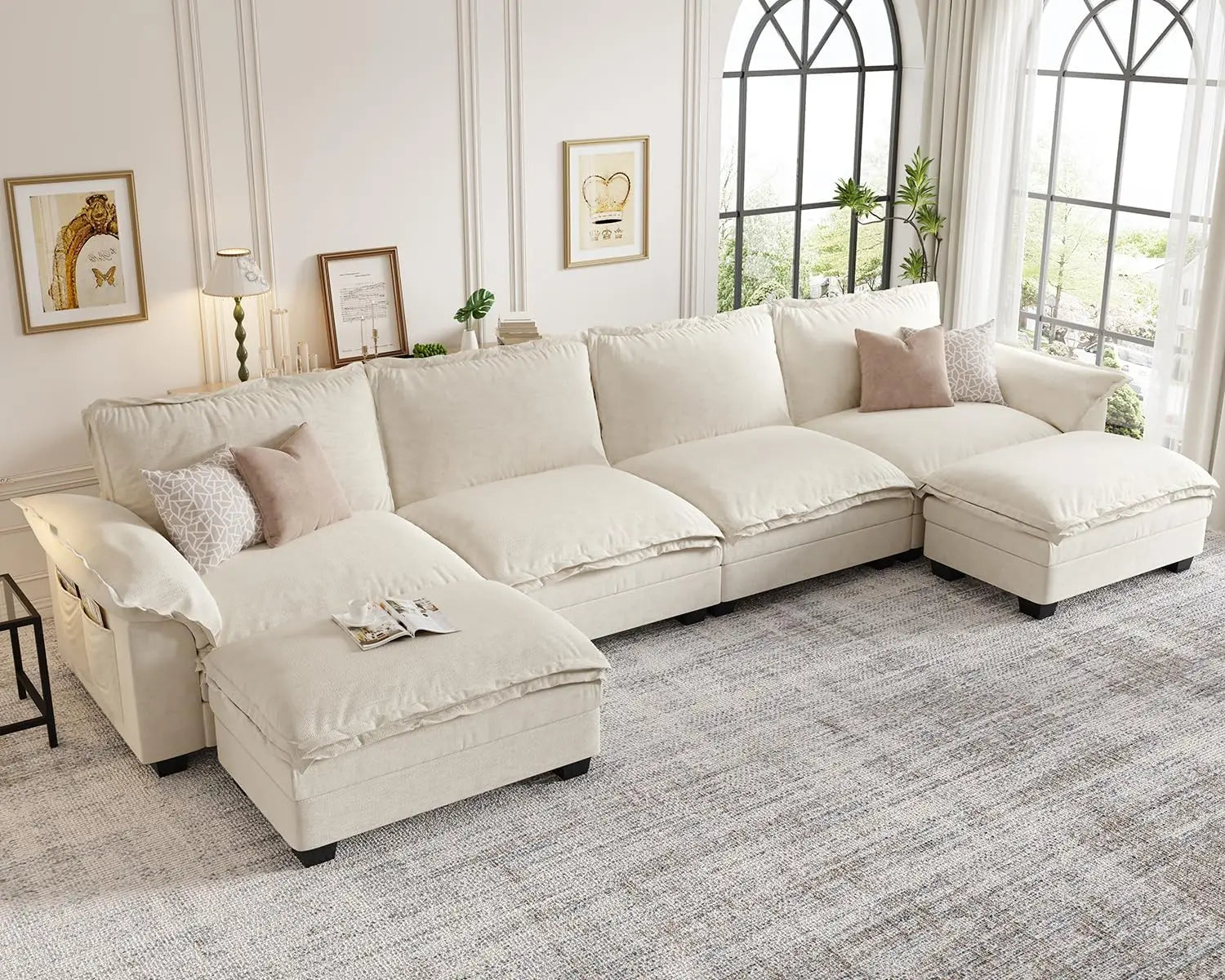 U-Shaped Modular Sectional Sofa, Cloud Couch with Ottoman,