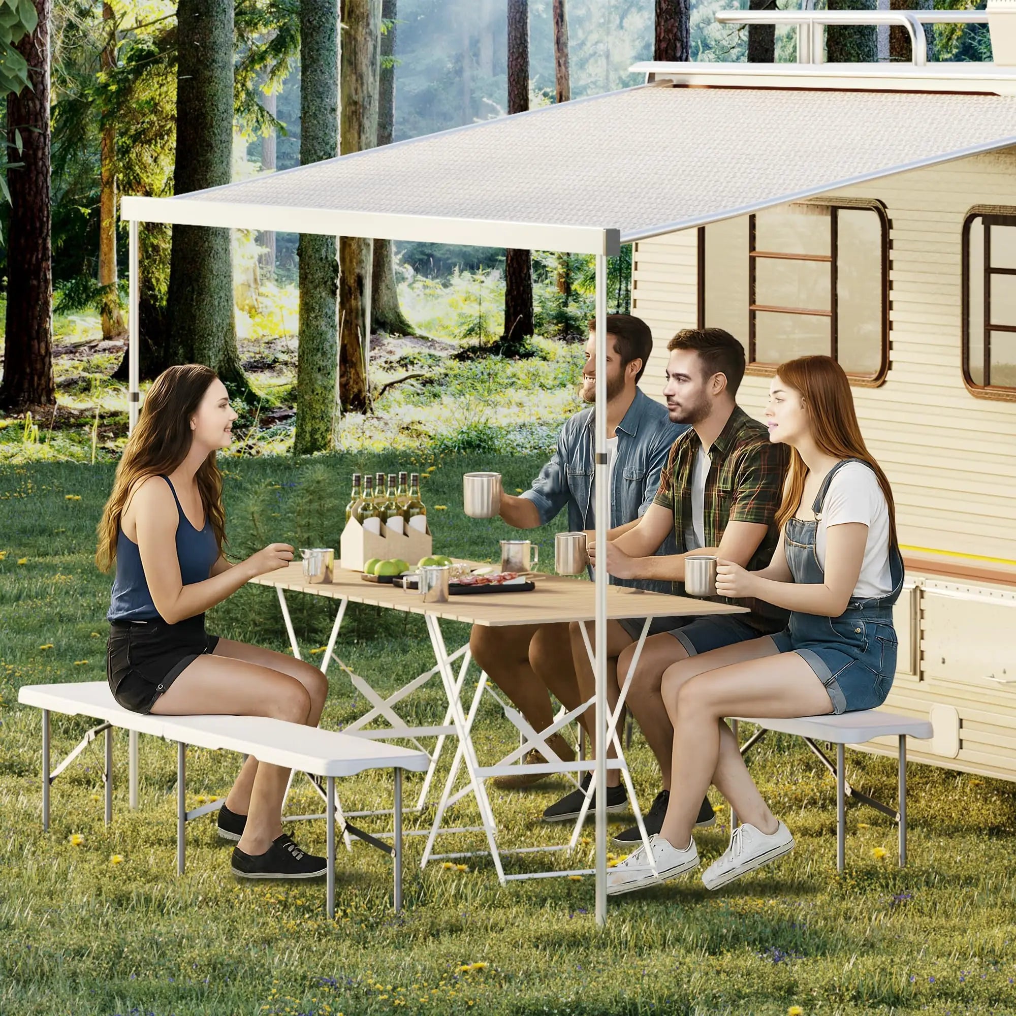 2‑Pack 6 FT Outdoor Folding Plastic Bench, Portable Camping Picnic Bench with 4cm Thick Scratch‑Stain Resistant HDPE Tabletop