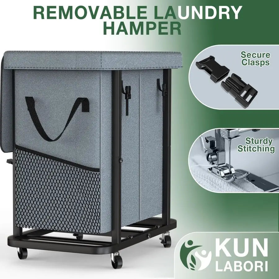 Gal190L High Grade Large Laundry Basket with Wheels, Laundry Cart with Metal Frame and Removable Bag Des
