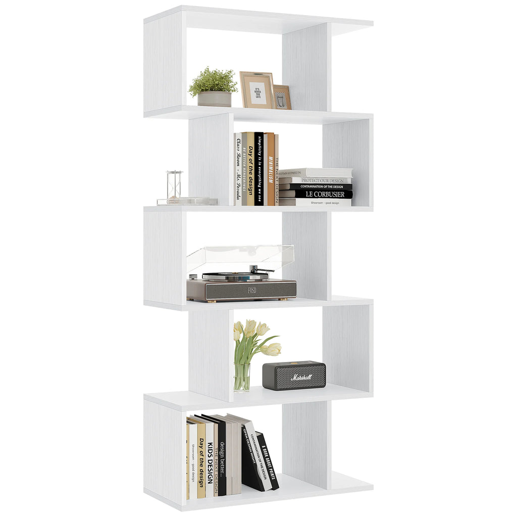 62IN Geometric Bookcase 5 Tier S-Shaped Wooden Display Bookshelf