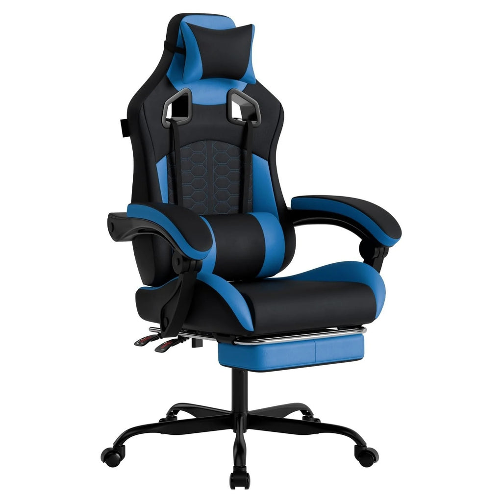 Ergonomic Massage Gaming Chair with Footrest Headrest Lumbar Support High Back Leather 300LBS