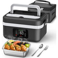 8000mAh Rechargeable Timer Automatic Heating Lunch Box, 1L Portable Food Warmer with Fork and Spoon and Insulated Carrying Bag