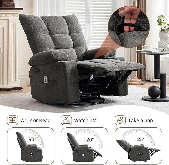 Swivel Rocker Recliner Chair with Heat and Massage