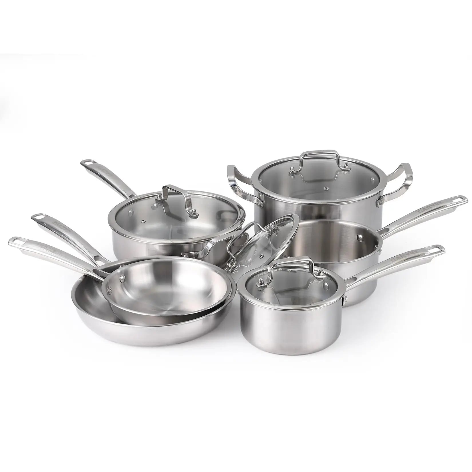 10-Piece Tri-Ply Stainless Steel Cookware Set Heavy Duty Pots And Pans Induction Oven Safe Kitchen Cooking Set