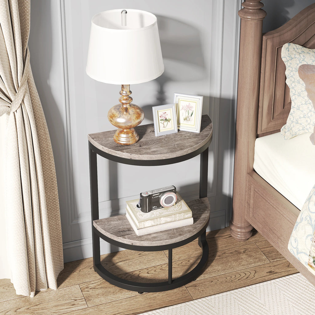 Small Half Round Side Table with Storage Shelf, Accent Table Slim