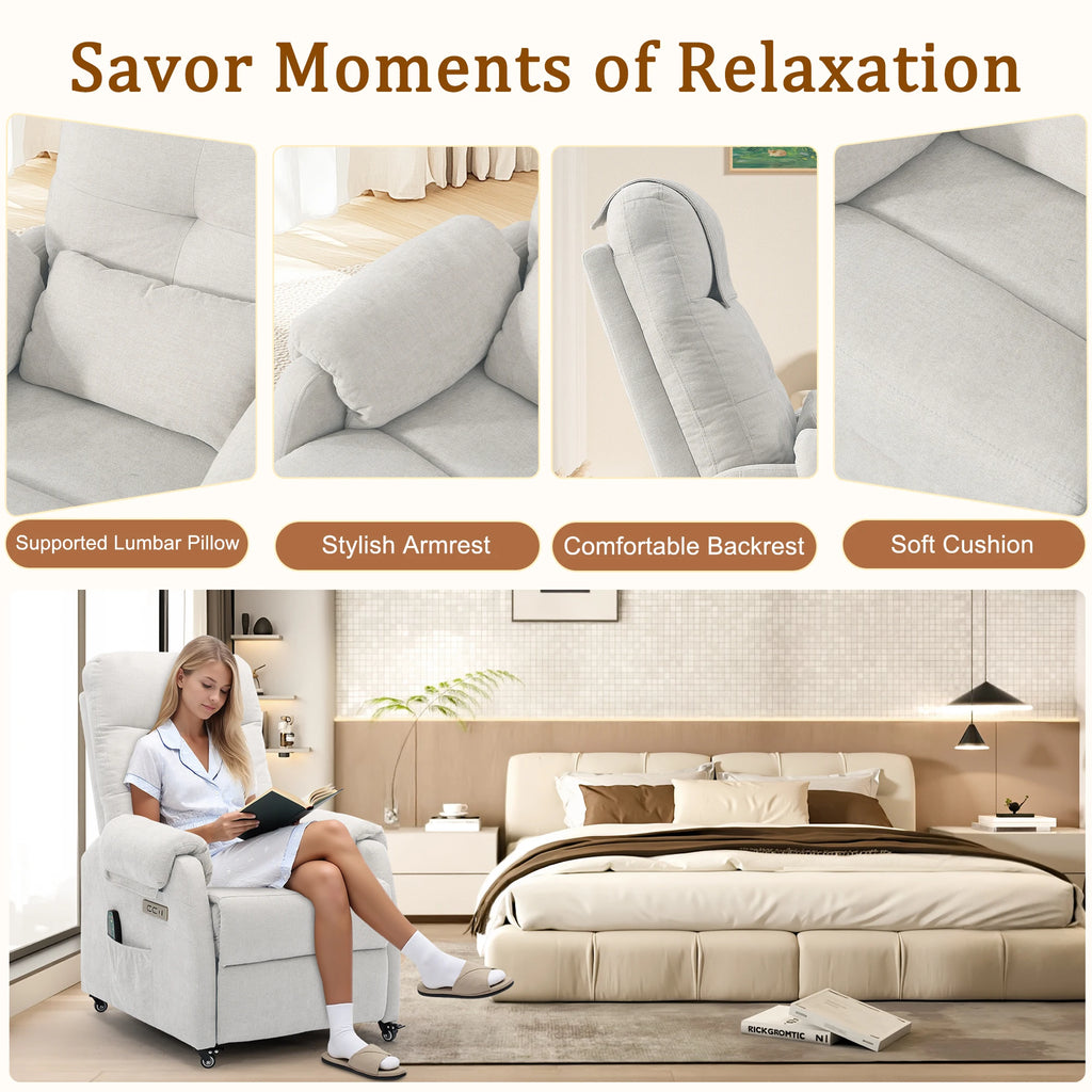 Power Small Recliner Chair for Small Spaces with Wheels and USB Ports