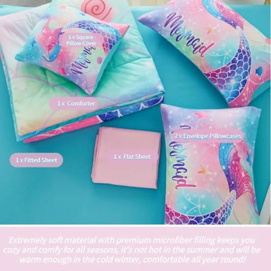 Colorful Rainbow Girls Comforter Set with Sheets Soft and Lightweight, 6 Pieces Teen Girls Bed in a Bag