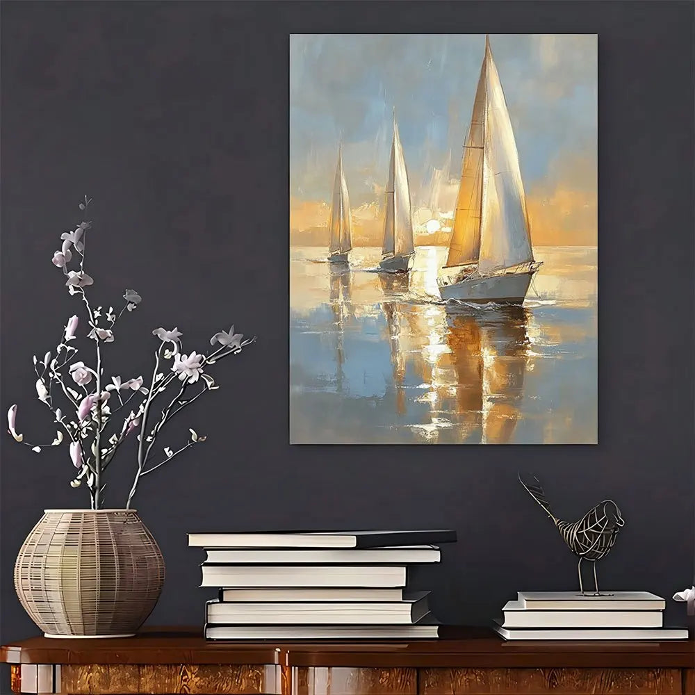 Charming Sailing Boat At Sea - Soft Pastel Canvas Art