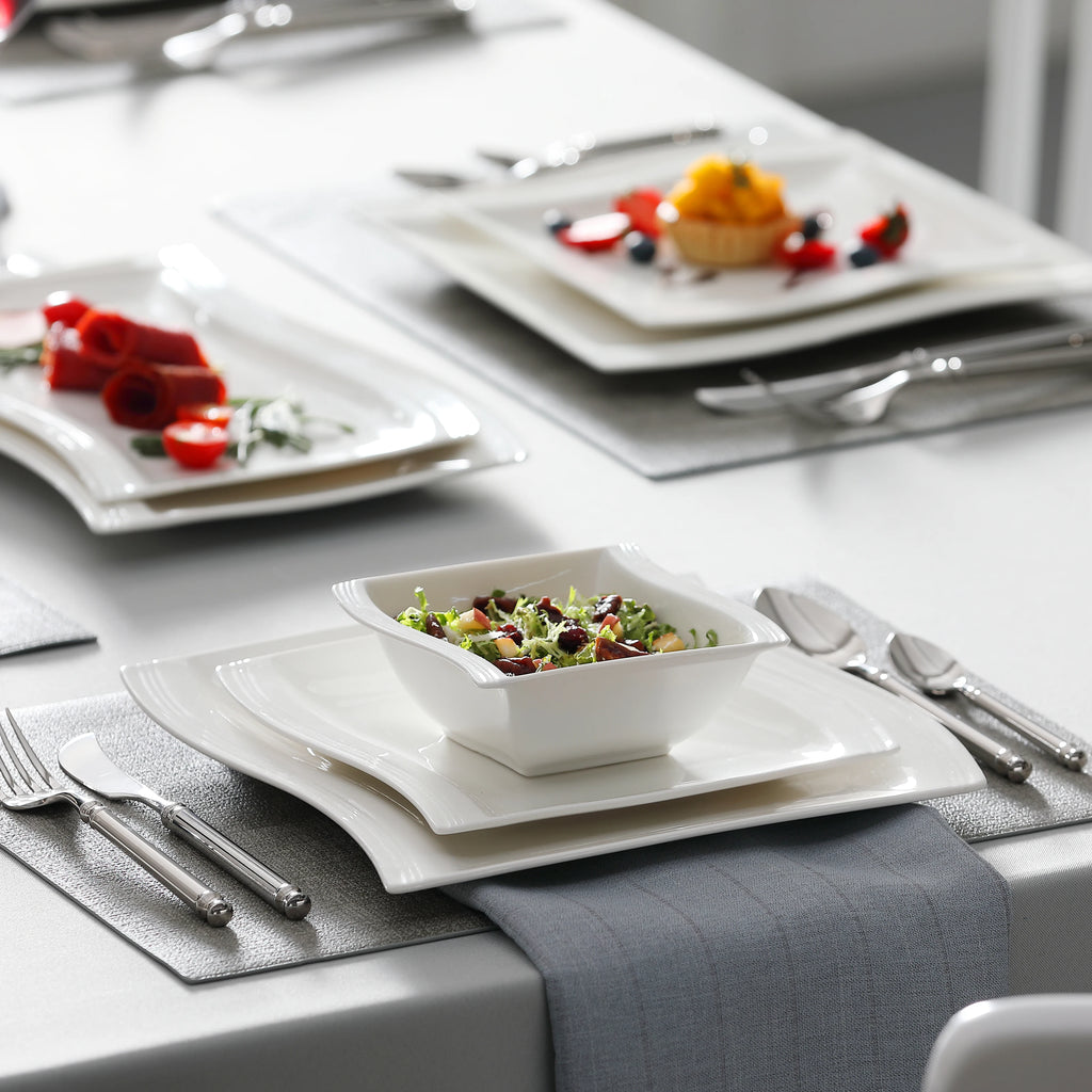 MALACASA 30 Piece White Porcelain Dinner Set with 6PCS Dinner Plate/Dessert/Soup/Mug/Saucer Tableware Set for 6-12 Person
