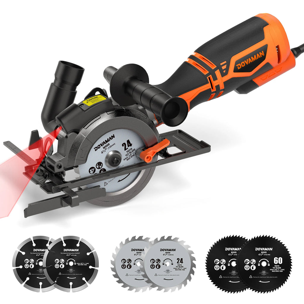 4-1/2" Circular Saw, Laser Guide, Metal Handle, 6 Blades, 1-11/16"(90°) Cut Depth, for Wood, Metal & Tile