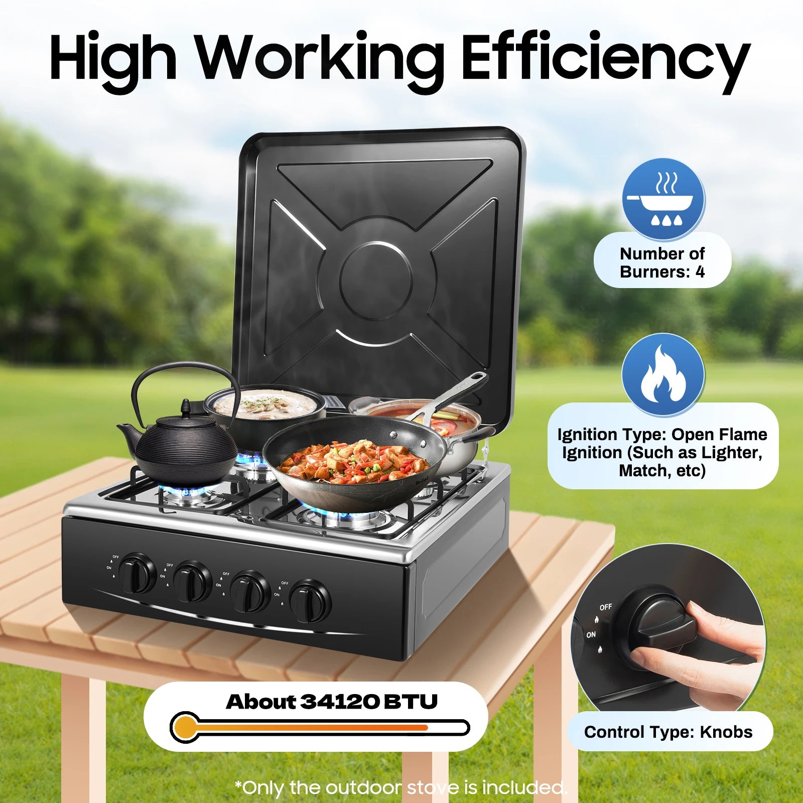 4 Burners Gas Stove Propane Removable Smokeless Barbecue Grill Portable BBQ Grill w/Movable Storage Bracket
