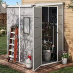 5 x 4 FT Resin Outdoor Storage Shed, All-Weather Plastic Garden Shed with Floor, Lockable Doors & Windows
