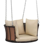 1-Person Use Round Rattan Porch Swing Outdoor Support 440 LBS with Cushions & Adjustable Chains