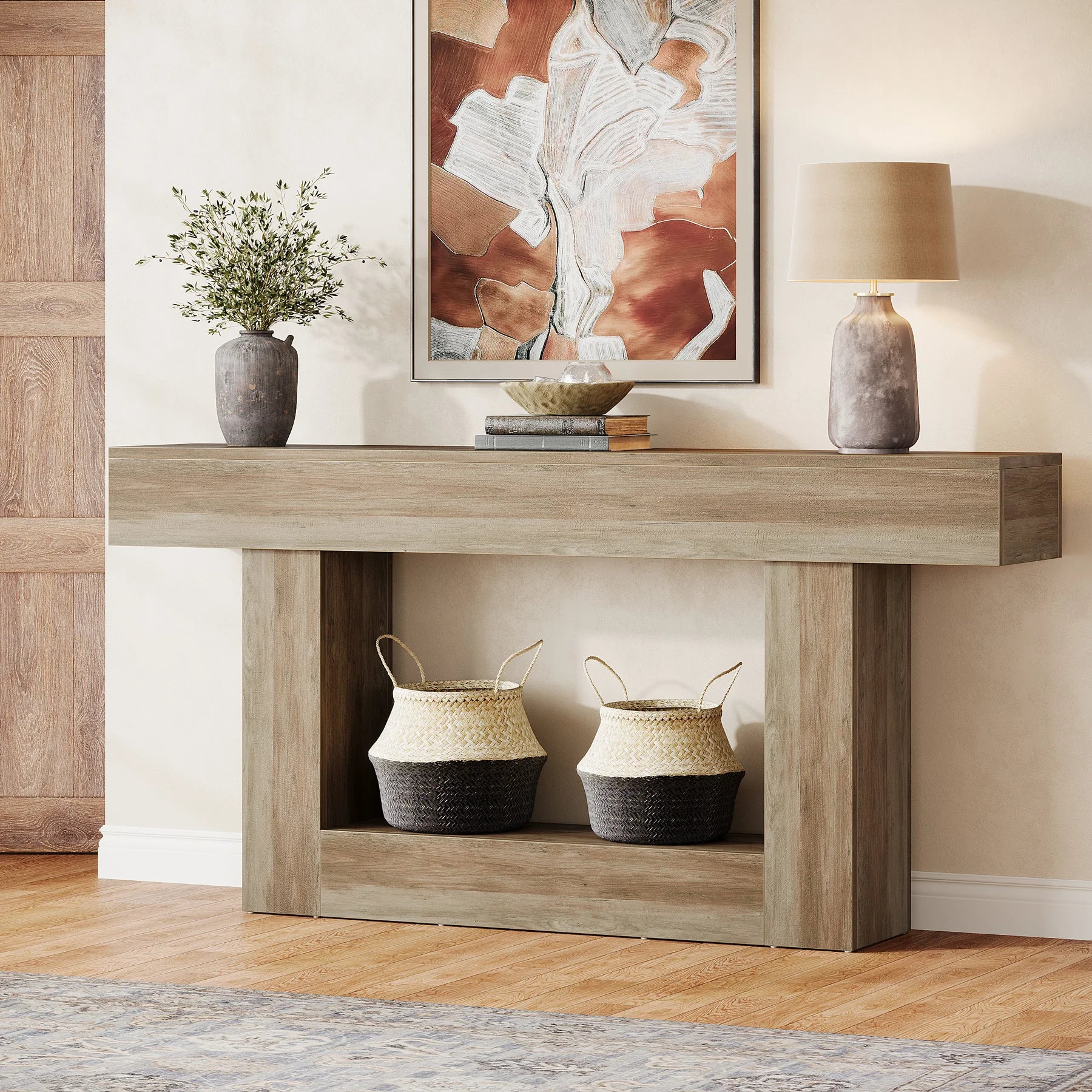 Farmhouse 2-Tier Entryway Table with U-Shaped Base