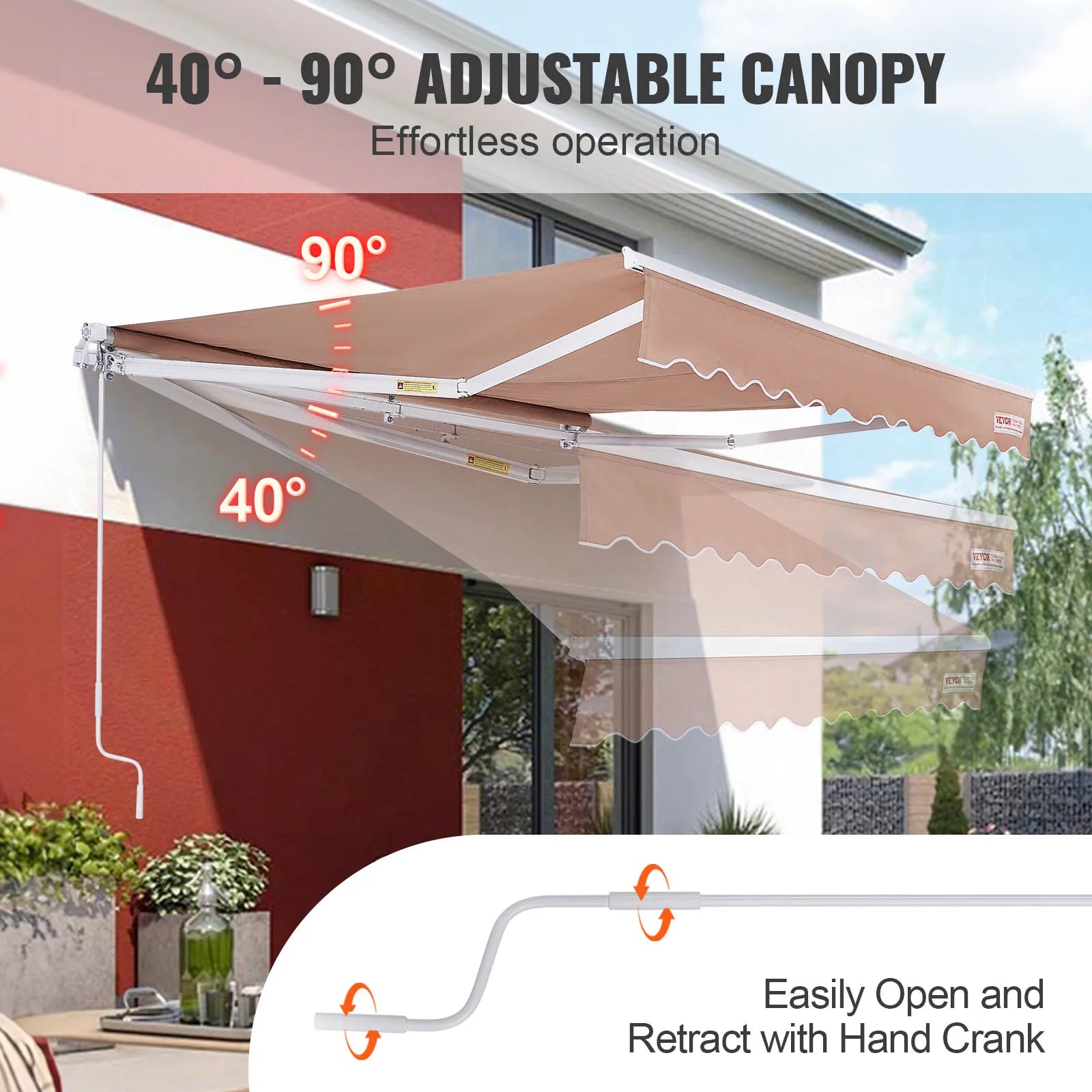 Manual Retractable Awning Outdoor Awning Retractable Sun Shade Water-Resistant Polyester Patio Door Window for Backyard