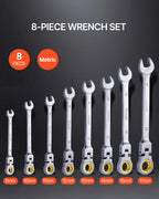 Flex-Head Ratcheting Wrench Set 8pcs Combination WrenchSet Roll-up PouchSteel Flexible Ratcheting Wrench Set SAE Metric