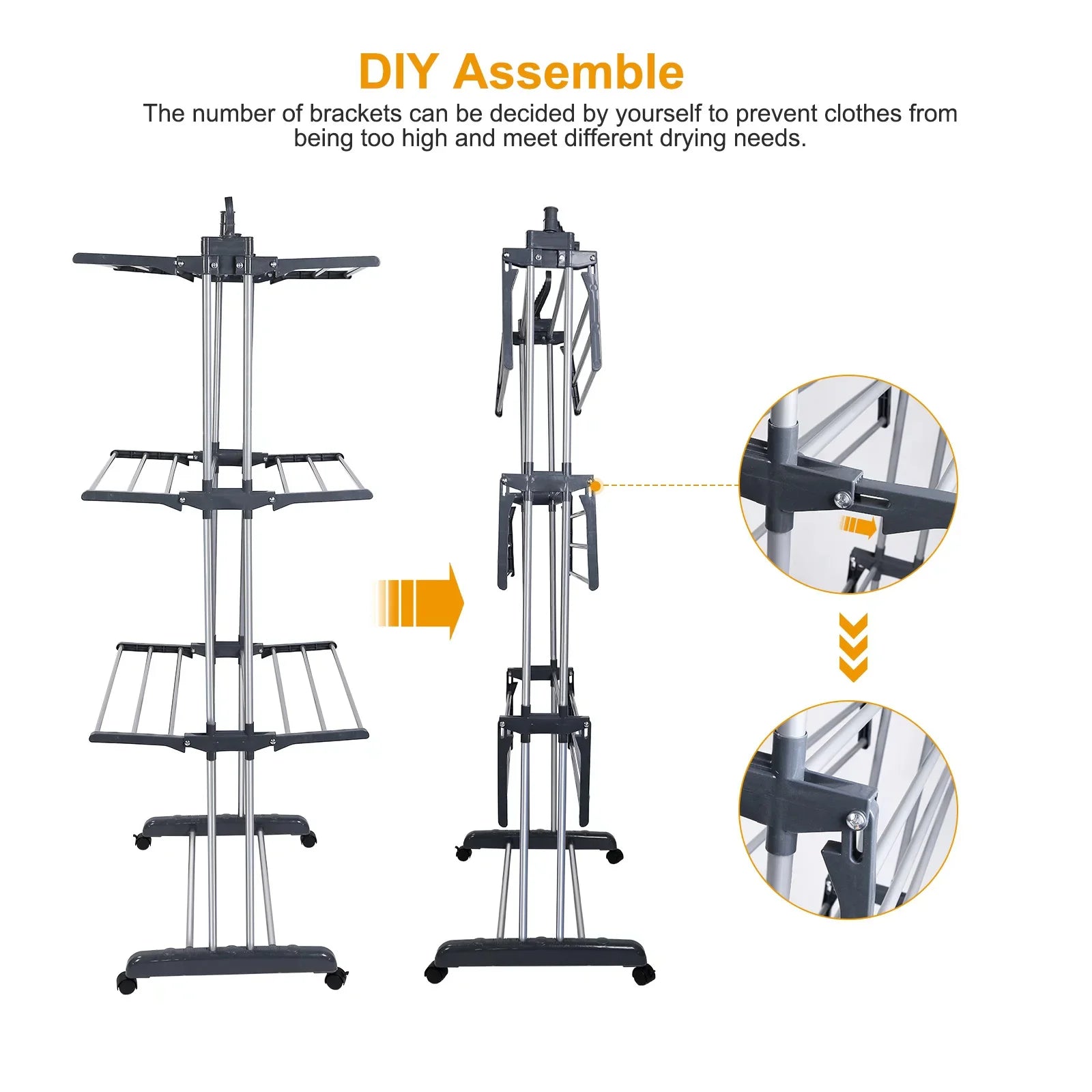 Clothes Drying Rack Stand 4-Tier Foldable Stainless Steel