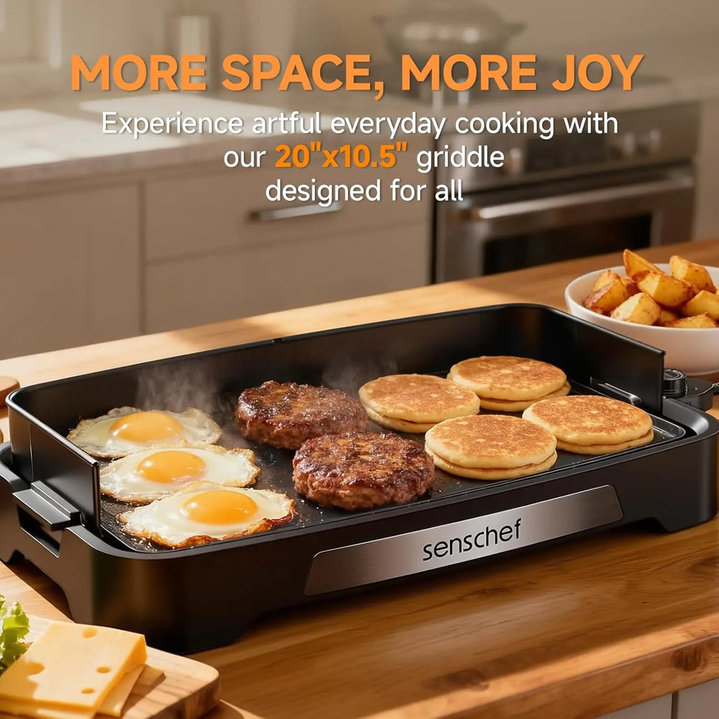 Cleansnap 20-inch Electric Griddle Nonstick Grill with Foldable Anti-MShield 1700W Fast Heating for Everyday Use