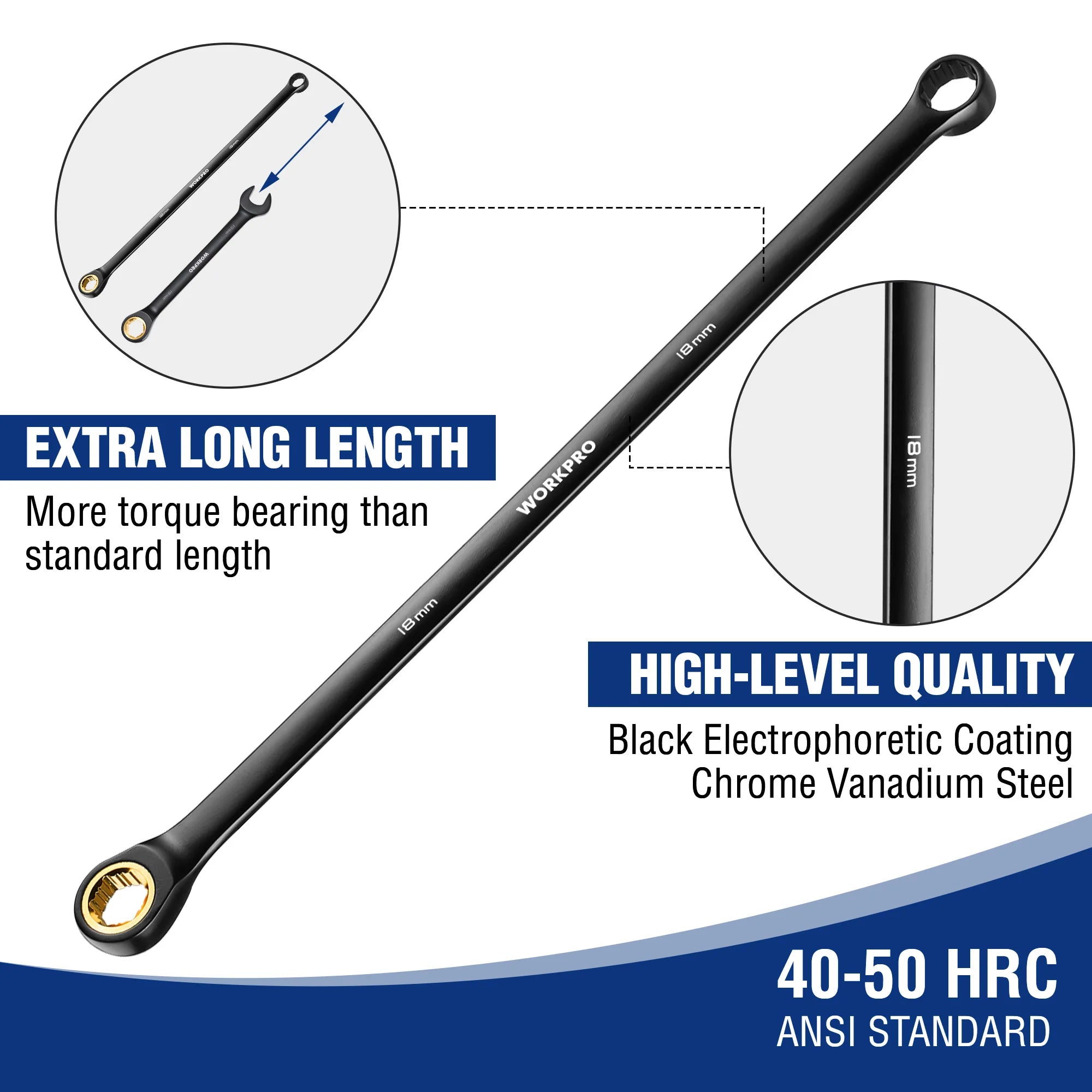 10pcs 72-Teeth Extra Long Ratcheting Wrench Set Metric 8-19 mm