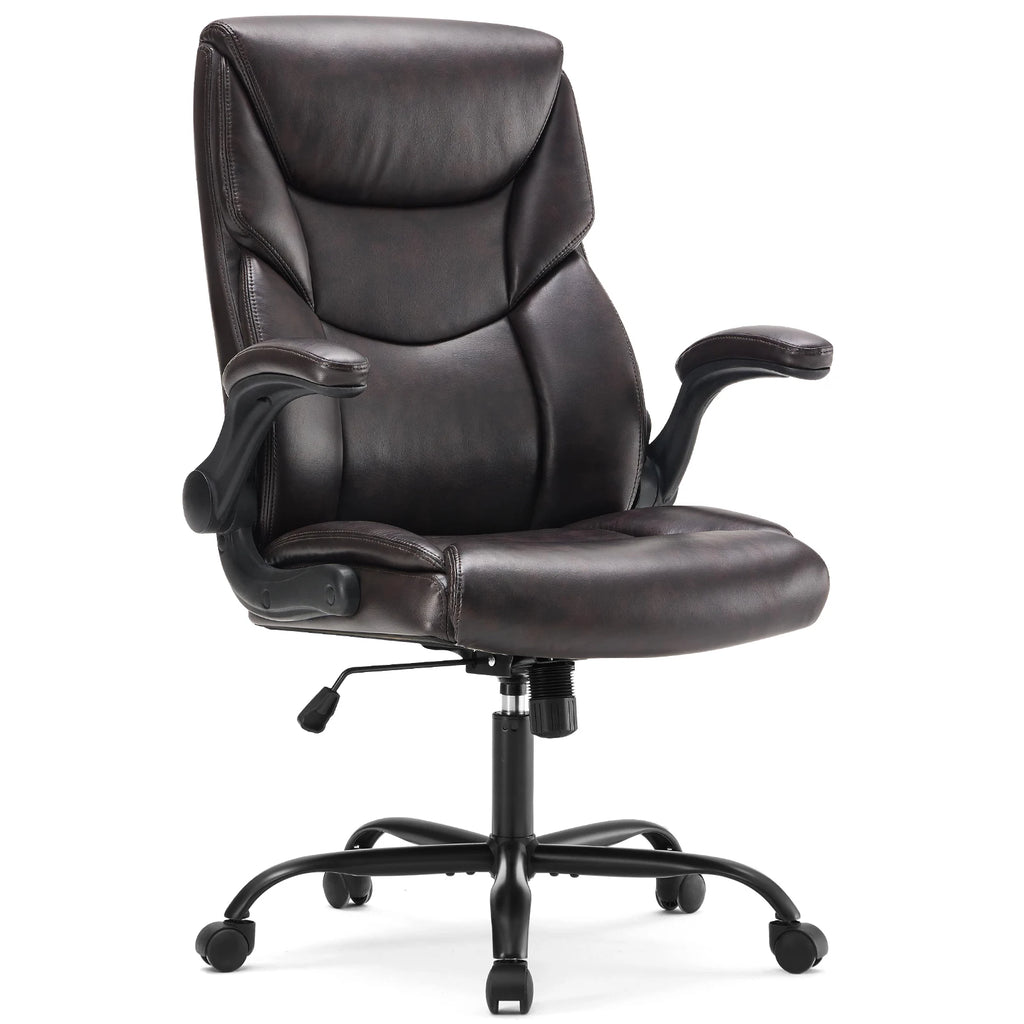 Ergonomic Heavy Duty Desk Chair with Flip-up Arms PU Leather Adjustable Swivel Rolling