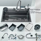 304 Stainless Steel Waterfall Kitchen Sink Large Single Slot
