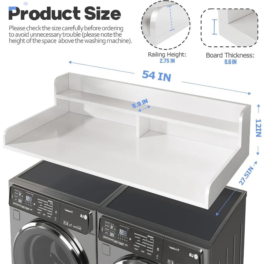 2Tier Washer and Dryer Countertop with 2.75 H Guard 54 W x 27.5 D with Non Slip Pad