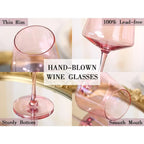 Set of 6,16oz Hand Blown Crystal Colorful Wine Glasses with Long Stem