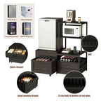 Mini Fridge Stand with Wine Rack, Power Outlet, Microwave Oven Stand, Coffee Bar