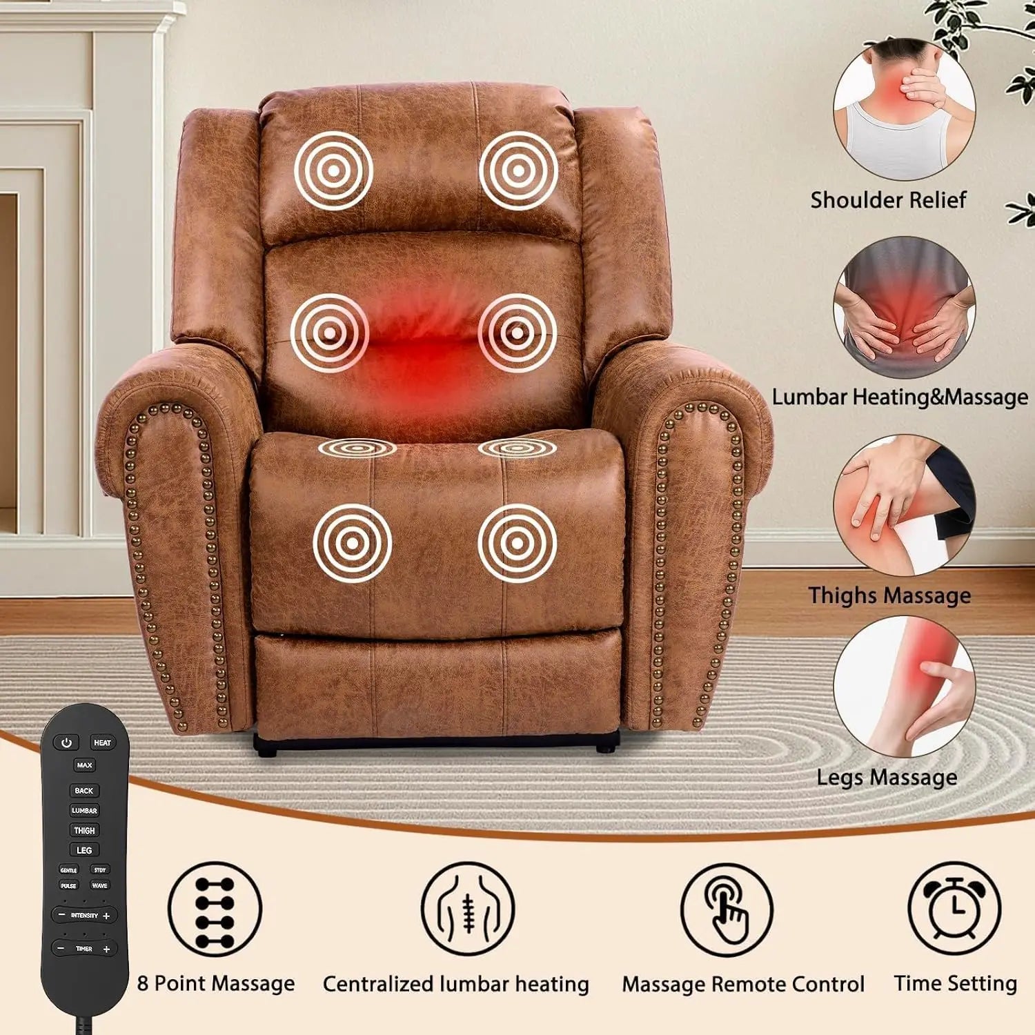 Classical Large Power Lift Recliner Chair for Elderly with Heat and Massage, Dual Motor Lay Flat