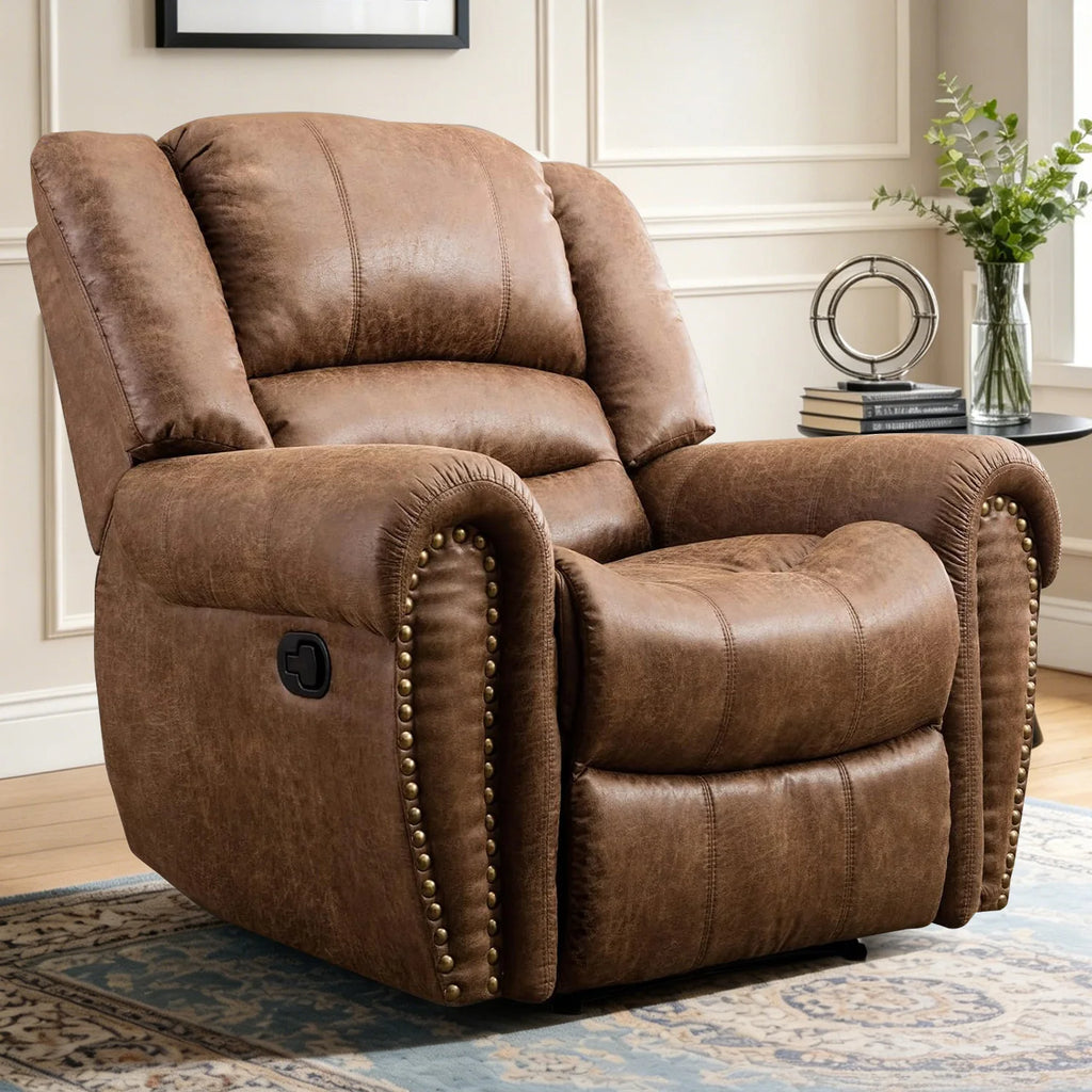 Manual Leather Recliner Chair, Classic and Traditional Recliner Chair with Comfortable Arms