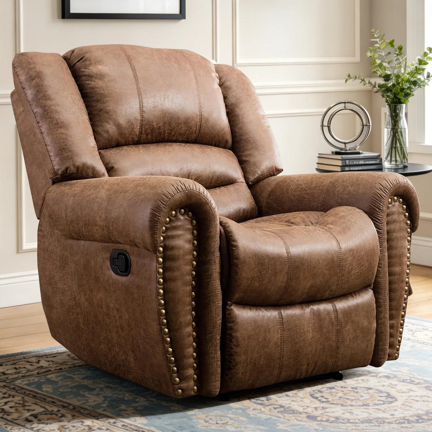 Manual Leather Recliner Chair, Classic and Traditional Recliner Chair with Comfortable Arms