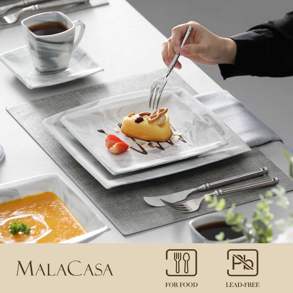 30/60PCS Marble Grey Porcelain Tableware Dinnerware Set with 6PCS Dessert/Soup/Dinner Plate/Cup/Saucer, Service for 12