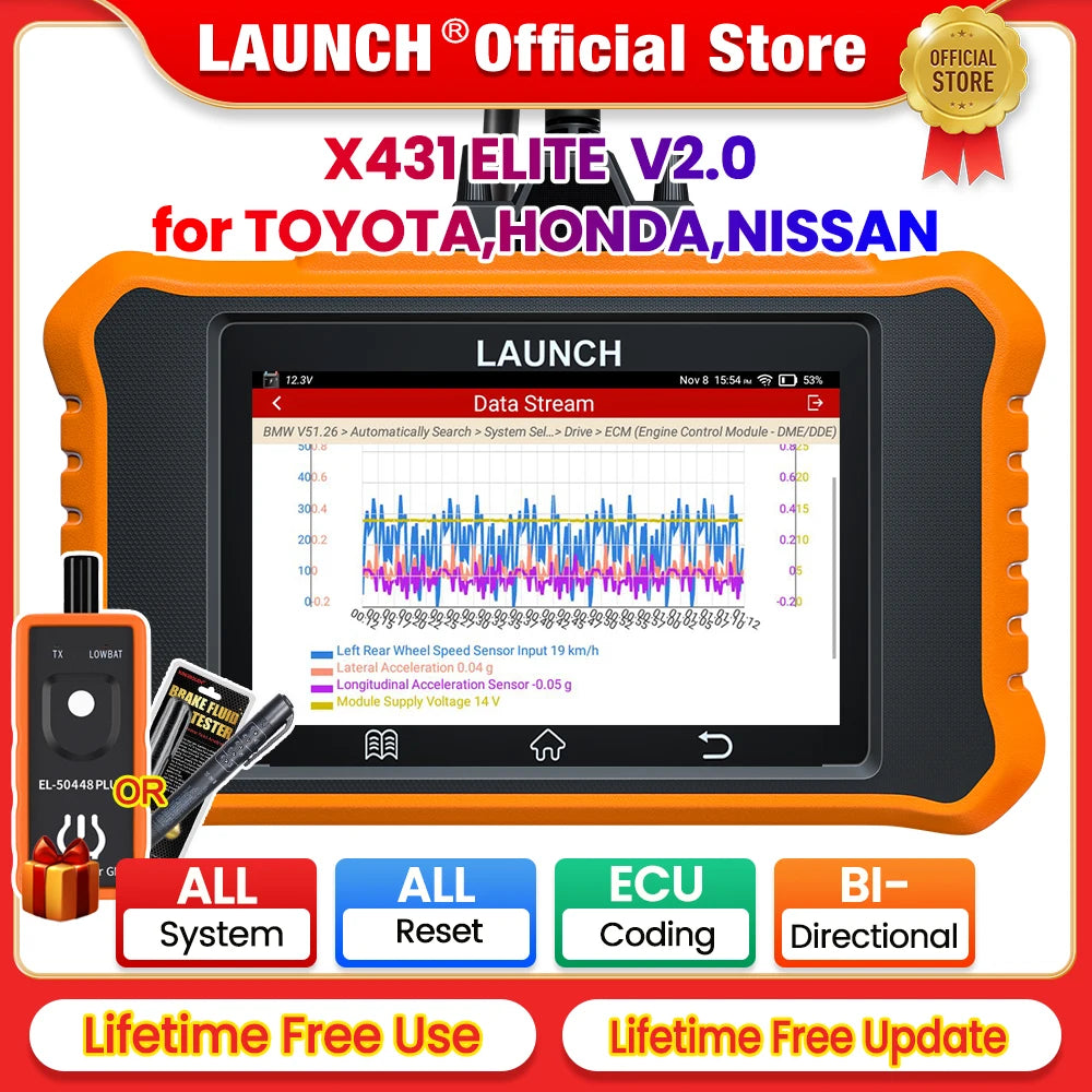 【For Toyota,Honda,Nissan】LAUNCH X431 ELITE V2.0 Car OBD2 Scanner Bi-Directional Diagnostic Tools ECU Coding Free Update