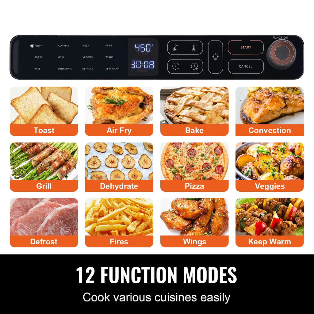 Air Fryer Toaster Oven 25L Convection Oven 1700W Stainless Steel Countertop Combo with Grill for Kitchen