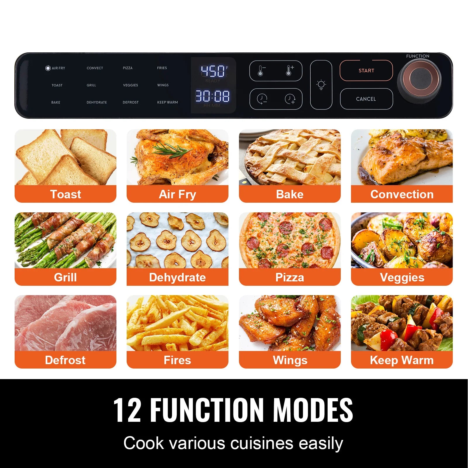 Air Fryer Toaster Oven 25L Convection Oven 1700W Stainless Steel Countertop Combo with Grill for Kitchen
