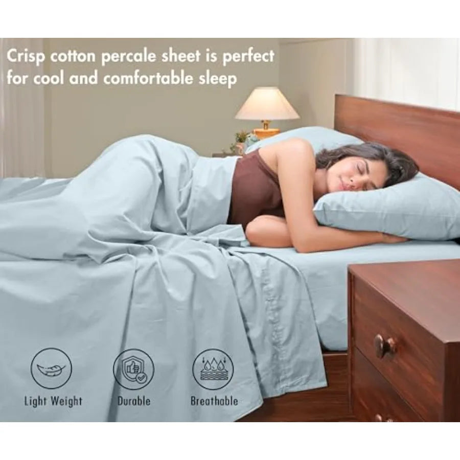 100% Cotton Percale Sheets Crisp Cooling Summer Bed Sheets for Hot Sleepers, Deep Pocket 12", Soft Peach Finish