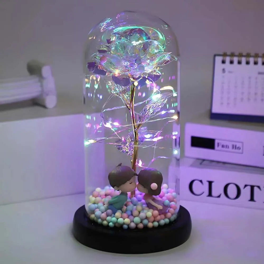 Mothers Day Rose Gifts, Eternal Crystal Flower Light Up Rose in Glass Dome with Butterfly Moth